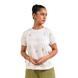 1968 Vintage Jeans Women Conversational Printed Round Neck Cotton T-shirt-image-56
