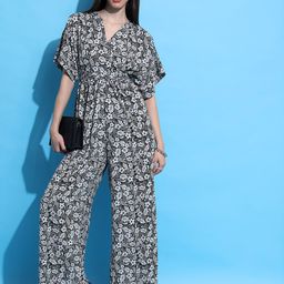 Tokyo Talkies Women Black Off White Front Twisted Printed Basic Jumpsuit-52