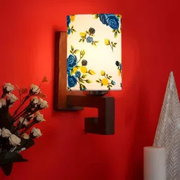 Devansh White & Blue Printed Wood Traditional Cylinder Shaped Wall Lamp-image-83