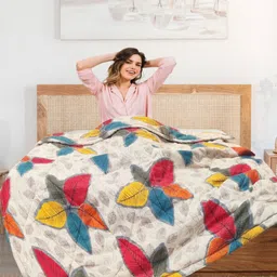 Aura White & Red Floral Printed Microfiber AC Room 300 GSM Double Bed Comforter-14