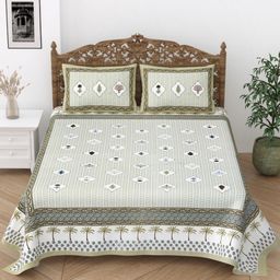 Desi Mantra Green & White Floral Printed 120 TC Queen Bedsheet Set 2.29 m x 2.77 m-image-90