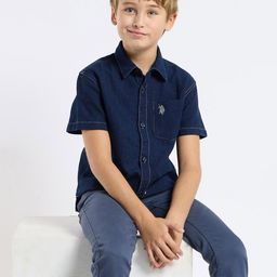 U.S. Polo Assn. Kids Boys Spread Collar Solid Cotton Casual Shirt-picture-34