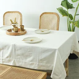 House This Herringbone White Self Design Rectangle Cotton 4-Seater Table Cover-40