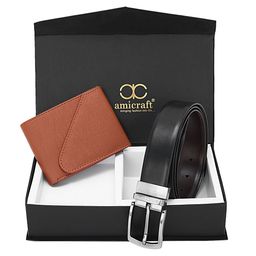 amicraft Men Textured Belt & Wallet Gift Set-image-65