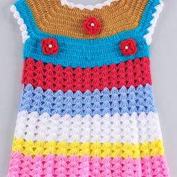 USHA ENTERPRISES Flower Crochet Short Sleeves Frock - Multicolour-image-76