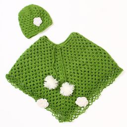 USHA ENTERPRISES Floral Design Half Sleeves Poncho With Cap - Green-image-77