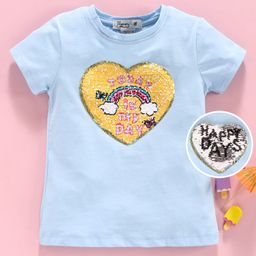 Memory Life Half Sleeves Tee 2 in 1 Design Changing Sequin Patch - Blue-1