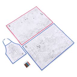 Ratnas 2 in 1 Coloring Mat With Sketch Pens And Apron - White-18
