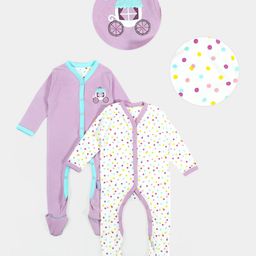 Mi Arcus Pack Of 2 Full Sleeves Dots Print Sleepsuit - Purple White-image-15