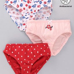 Babyoye Cotton Panties Floral Print Pack of 3 - Light Pink White Red-image-85