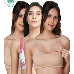 Inner Sense Pack Of 3 Organic Cotton Antimicrobial Rose Printed Nursing Bra - Multi Colour-image-48
