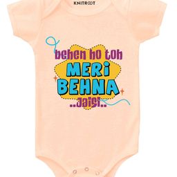 KNITROOT Meri Behna Jaise Print Half Sleeves Onesie - Peach-picture-19