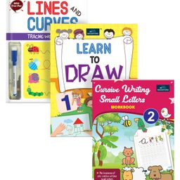 New Combo Pattern Writing Reusable Write & Wipe Book - English Pen Color may Vary&Cursive Writing Small Letter - English (Print May Vary)&Learn to Draw Colouring Book - English-8