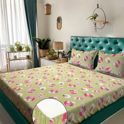 KLOTTHE Kids Green Printed 400 TC Pure Cotton King Double Bedsheet Set 2.50 m x 2.25 m-14