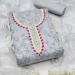 HERE&NOWFloral Embroidered Unstitched Dress Material-image-8