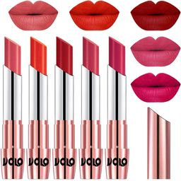 VOLO Set Of 5 Creme Matte Lipstick-Dark Peach-Coral-Tomato Red-Pink-Passion Pink-30