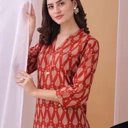 KALINI Classic Red Pure Cambric Cotton Printed Abstract Straight Kurta Kurta with Pant-picture-33