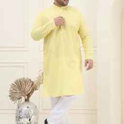 SOJANYA PLUS Men Floral Embroidered Regular Pure Cotton Kurta with Pyjamas-10