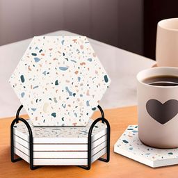 Ekhasa 6 Pcs White Printed Diatomite Coasters-30
