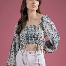 CORSICA Women Tie and Dye Printed Puff Sleeve Crop Top-picture-20
