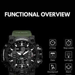 V2A Men Dial & Textured Straps Analogue and Digital Watch V2A-CS-1730-Grn-Blk image 2
