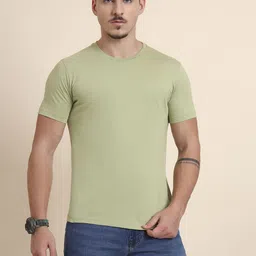 JADE BLUE Round Neck Short Sleeves Slim Fit Pure Cotton Casual T-Shirt-image-48