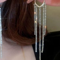 Estailo fashion Silver-Plated Artificial Stones Studed Teardrop Tasselled Drop Earrings-image-58