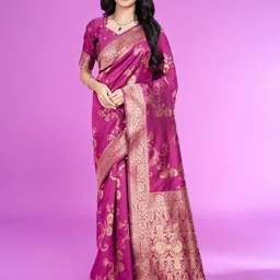 RICH & ROMAN Woven Design Zari Pure Silk Banarasi Saree-image-88