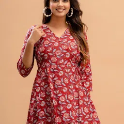FERANOID Floral Printed V-Neck Pure Cotton Angrakha Kurti-38