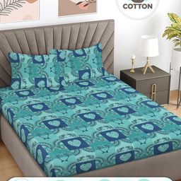 Myntra Elegant Homes Turquoise Blue Printed Cotton 300TC King Bedsheet Set 2.5 x 2.25 m-7