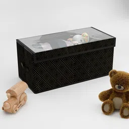 Kuber Industries Black & Beige Printed Storage Box Organisers With Lid-54