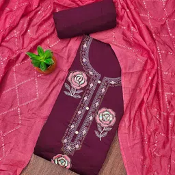 HERE&NOW Floral Embroidered Beaded Cotton Unstitched Dress Material-image-83