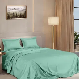 Enchant Home Green 300 TC Queen Bedsheet with 2 Pillow Covers-picture-24