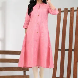 Charukriti Woven Design Mandarin Collar A-Line Cotton Kurta-image-89