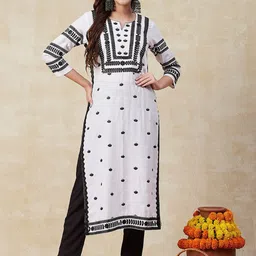 DIVASTRI Floral Embroidered Notch Neck Thread Work Straight Kurta-image-76