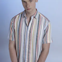 Voi Jeans Men Vertical Striped Spread Collar Casual Shirt-picture-49