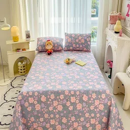 JC HOME Grey & Peach-Coloured Floral 140 TC King Bedsheet with 2 Pillow Covers-image-12