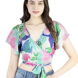 ARTYSKA Floral Printed Tie-Ups Detail Wrap Crop Top-picture-33