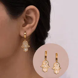 ARTKLIM Gold Plated Stainless Steel Contemporary Hamsa Hand Hoops Earrings-image-64