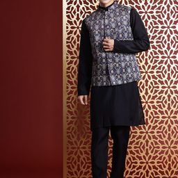 MANQ Ethnic Motifs Printed Sequinned Nehru Jacket-picture-43