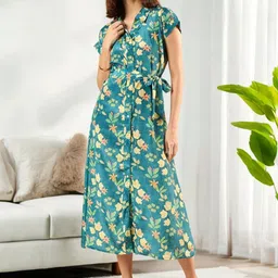 ANJIR Floral Print Shirt Midi Dress-image-73