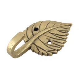 IndianShelf Goldtoned and Black Leaf Textured Brass Wall Hook-image-14