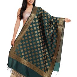 Way2Like Floral Woven Design Zari Banarasi Silk Dupatta-picture-31