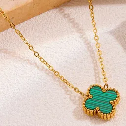 MEENAZ Stainless Steel Gold-Plated Artificial Stones Studded Clover Minimal Chain-13