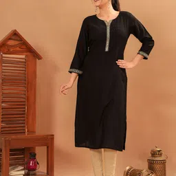 KPF Ethnic Motifs Yoke Design Notch Neck Straight Kurta-picture-52