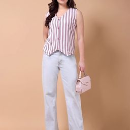 Kinjo Women Ripple Striped Scuba Shirt Style Top-image-60