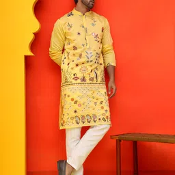 Jompers Men Floral Embroidered Regular Chikankari Kurta with Pyjamas-28