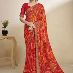 Panzora Women Geometric Printed Woven Design Poly Chiffon Saree-picture-17