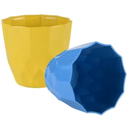 Kuber Industries 2-Pieces Yellow & Blue Textured Planters-36