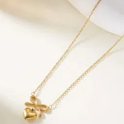 SALVE Stainless Steel Bow Heart Shaped Anti-Tarnish Pendant With Chain-4